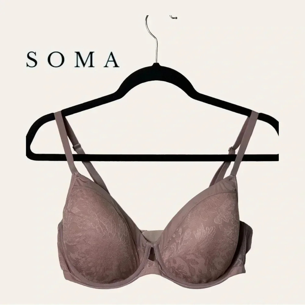 1155. Soma LIGHTLY PADDED WITH UNDERWIRE BRA SIZE 36DD DUSTY ROSE IN COLOR